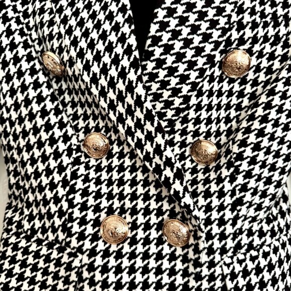 Balmain Classic Print Tweed Houndstooth B&W Doublebreasted Blazer Sz 36 - Picture 2 of 9
